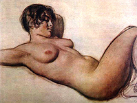 Борис Кустодиев, "Лежащая натурщица", 1915